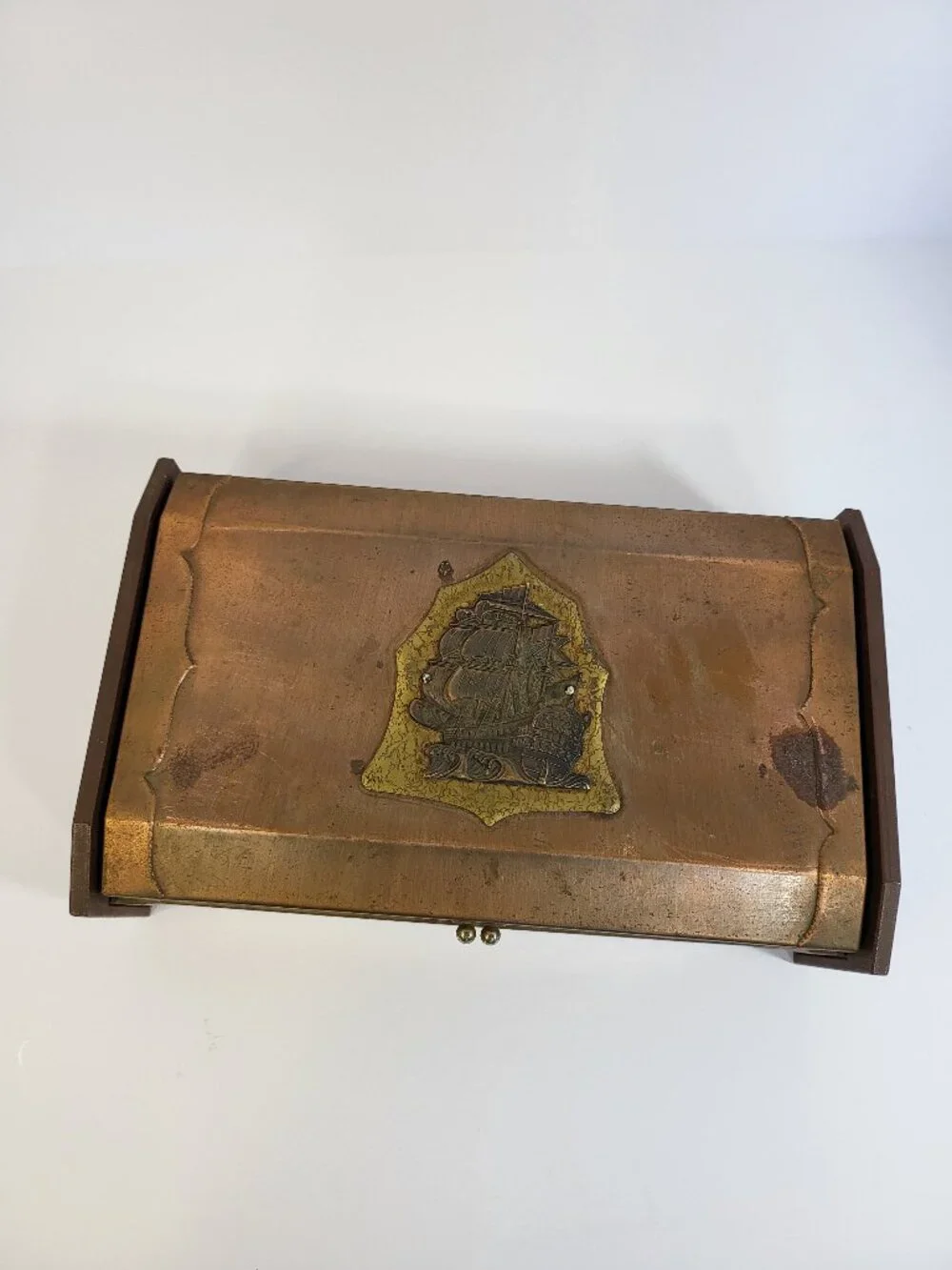 Vintage MCM Copper Clad Wood Valet Box
